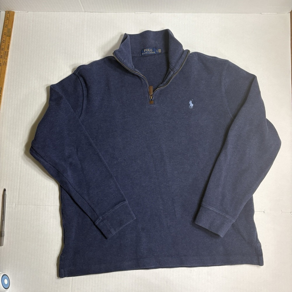 Polo Ralph Lauren Estate Rib Quarter-Zip Pullover Navy Blue Men's Large BluePony